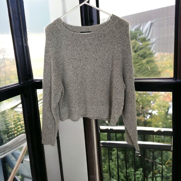 Express Silver Sequined Ribbed Sweater Medium Holiday Sparkle Party Ready - Picture 7 of 14